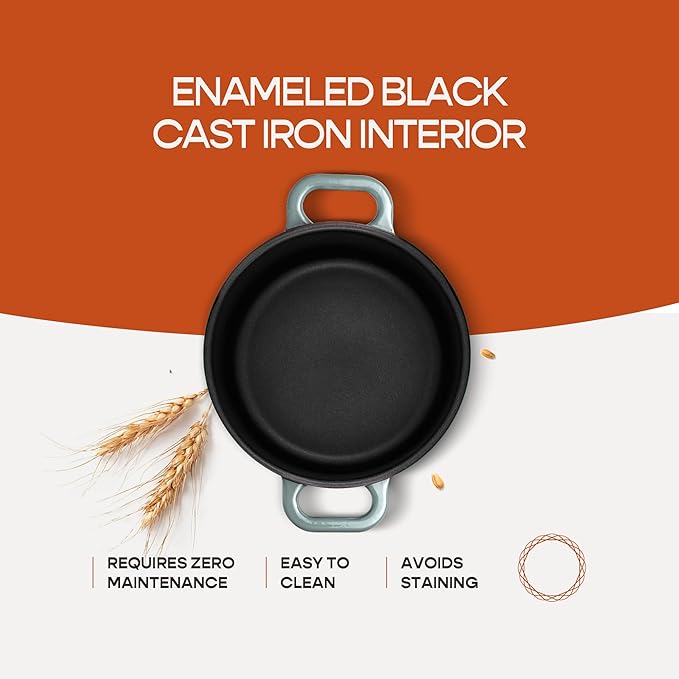 Enameled Cast Iron Dutch Oven for Sourdough Bread Baking | 6 Quart Oval Pot with Lid | 10 Inch Ceramic Enamel Thick Coated Cookware with Non Stick Silicone Baking Mat for Cooking | 6 Qt | Sea Salt