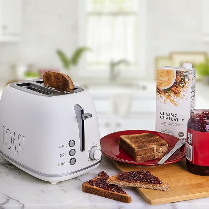 Rae Dunn Retro Rounded Bread Toaster, 2 Slice Stainless Steel Toaster with Removable Crumb Tray, Wide Slot with 6 Browning Levels, Bagel, Defrost and Cancel Options, Cream