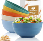 Wheat Straw Bowls 60 OZ, Unbreakable Large Salad Bowls Set of 6, Microwave and Dishwasher Safe Big Popcorn Bowls, Plastic Serving Bowls for Eating, Soup, Cereal and Salad (Multi Colors)