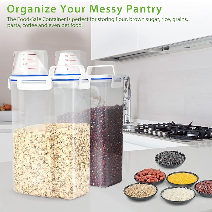 Rice Storage Container, 3 to 5Lbs Dry Food Airtight Container, Pet Dog Cat Food Canister, BPA Free Clear Plastic Kitchen and Pantry Organization Bin for Oatmeal, Grain, Cereal, Pasta, Flour