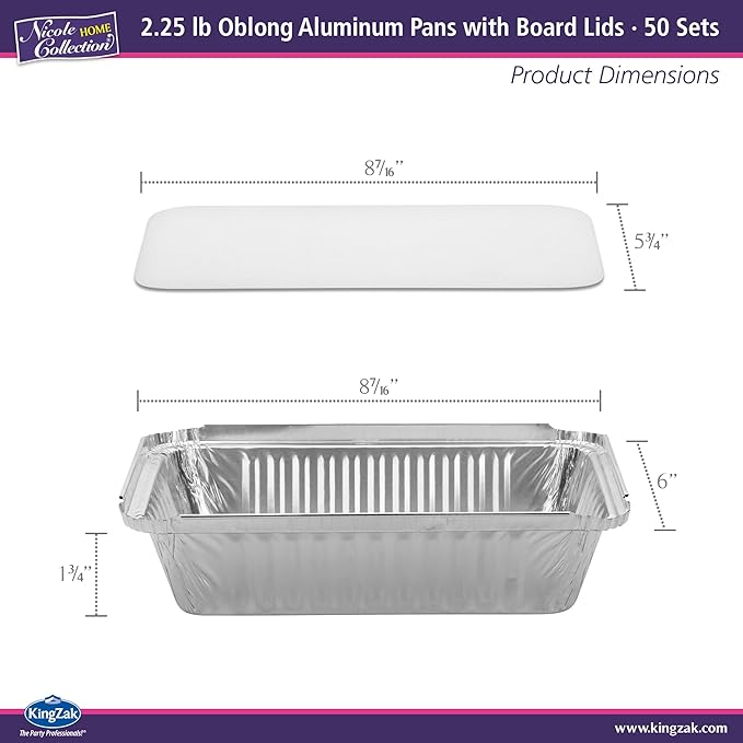 Aluminum Pans With Lids - 50 Count - 2.25LB (8.5"x6") Oblong Pans - To Go Containers With Lids - Disposable Tin Foil Pans - Perfect For Catering, Meal Prep, Baking, Freezer Safe