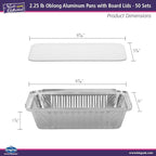 Aluminum Pans With Lids - 50 Count - 2.25LB (8.5"x6") Oblong Pans - To Go Containers With Lids - Disposable Tin Foil Pans - Perfect For Catering, Meal Prep, Baking, Freezer Safe