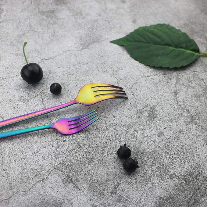 JASHII Flatware Silverware Set Stainless Steel Satin Finish Cutlery Set Service for 6, 30-Piece Spoons And Forks Kitchen Utensil Set, Dishwasher Safe (Matte Rainbow)