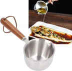 Milk Pot 120ml/200ml Stainless Steel Flat Bottom Butter Melting Pot with Wooden Handle, Mini Sauce Pan Coffee Warmer Pot for Chocolate Melting(120ml)