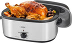 Sunvivi 28lb 24-Quart Roaster Oven, Electric Roaster Oven with Viewing Lid, Turkey Roaster with Unique Defrost/Warm Function, Large Roaster with Removable Pan & Rack, Stainless Steel, Silver