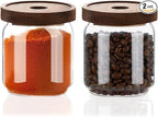 Glass Jars with Airtight Wood Lids - 17 oz Small Kitchen and Pantry Storage Containers, Canisters for Chia Seed, Ground Coffee, Sugar, Spice, Salt, Salad, Matcha, Set of 2