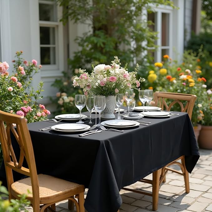 sancua Rectangle Tablecloth - 60 x 102 Inch - Stain and Wrinkle Resistant Washable Polyester Table Cloth, Decorative Fabric Table Cover for Dining Tables, Buffet Parties and Camping, Black