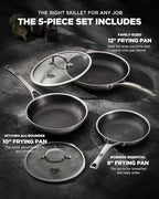 Non Stick Frying Pans, 8+10+12 inch with 2 Lid, Hybrid Frying Pans Set Nonstick,non stick Skillets Stainless Steel, Dishwasher & Oven-Safe, Induction Compatible Cooking Pan, PFOA Free Cookware