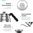 MITBAK Pour Over Coffee Maker Set | Kit Includes 40 OZ Gooseneck Kettle with Thermometer, Coffee Mill Grinder & 20 OZ Coffee Dripper Brewer | Great Replacement for Coffee Machines