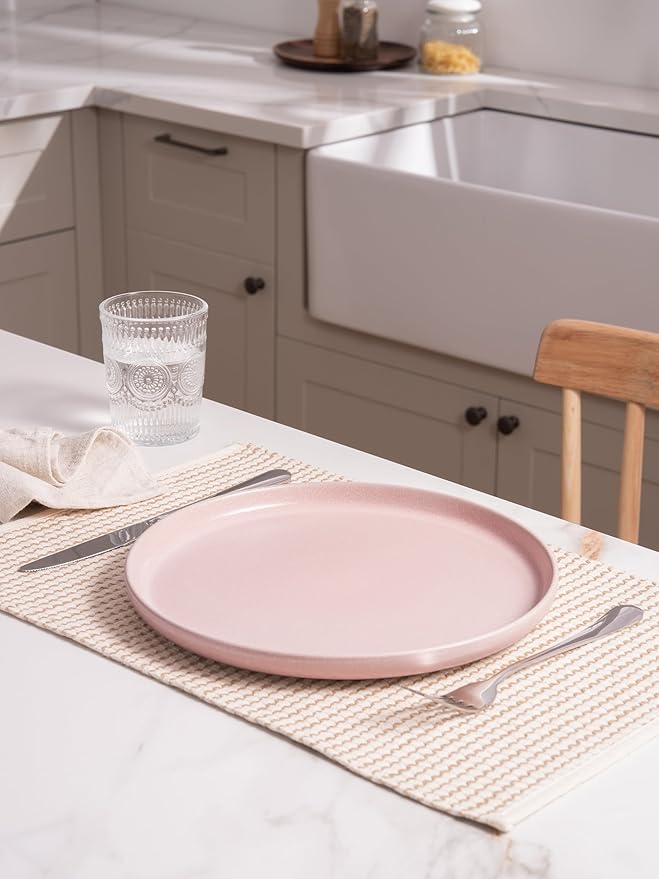 famiware Milkyway Dinner Plates, 10.24 inch Plates for 6, Stoneware Dessert Plates Dish Set for Kitchen, Reactive Glaze Plate Set, Microwave and Dishwasher Safe, Light Pink