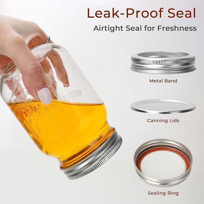 CycleMore 16oz Mason Jars, 15 Pack Embossed Glass Canning Jars with Lids and Bands, Overnight Oats Containers for Canning, Pickling, Food Storage, DIY Projects