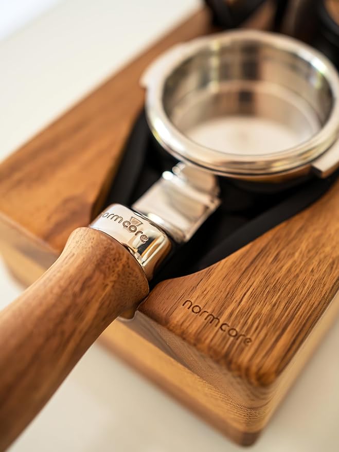 Normcore 58mm Slim Naked Portafilter with 18g Precision High Extraction Basket Fits La Marzocco Home Espresso Machines, Genuine American Walnut Handle