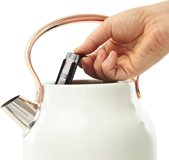 Haden Heritage 1.7 Liter Stainless Steel Electric Kettle, Hot Water Kettle with 360-Degree Base and Auto Shutoff, Ivory & Copper