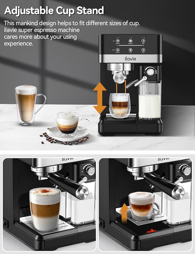 Espresso Machine with Detachable Milk reservoir, Cappuccino Latte Coffee Espresso Maker, 20 Bar High Pressure Super Automatic Espresso Coffee machine