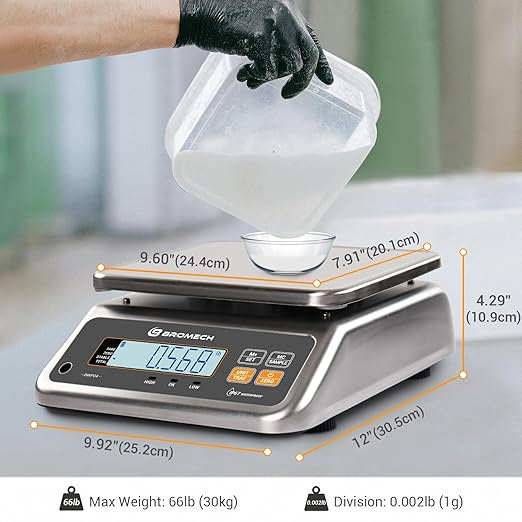 Food Scale Pound and Ounce, Rechargable, Commercial Grade, Stainless Steel Platform, for Meat Shop, Deli, Produce Market (66lb)