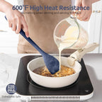 600ºF Heat Resistant Silicone Spoon: U-Taste 13.3in Solid Kitchen Cooking Spoon, Nonstick Food Grade Large Soup Rubber Utensil for Mixing, Serving, Stirring, Basting, for Pot Cookware (Midnight Blue)