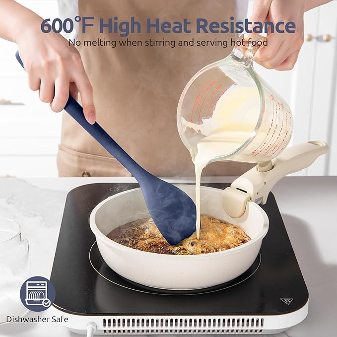 600ºF Heat Resistant Silicone Spoon: U-Taste 13.3in Solid Kitchen Cooking Spoon, Nonstick Food Grade Large Soup Rubber Utensil for Mixing, Serving, Stirring, Basting, for Pot Cookware (Midnight Blue)