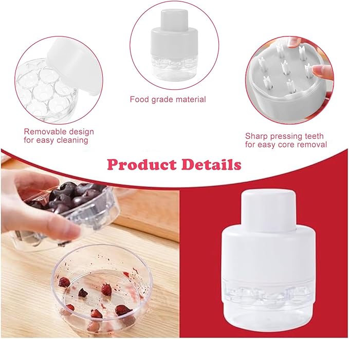 Cherry Pitter Tool, Kitchen Cherry Jam 7 Holes Multi Pitter Tool, Portable Push-Down Cherries Seed Remover, No Handle Design for Kitchen, Cake Shop, Picnics（White）