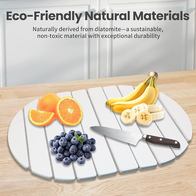 Large Stone Dish Drying Mats for Kitchen Counter,Quick Dry Stone Dishes Mats, Non-Slip Diatomaceous Earth Drying Mat for Multi - Purpose, Match Any Countertop (White, 23.6" x 15.4" )