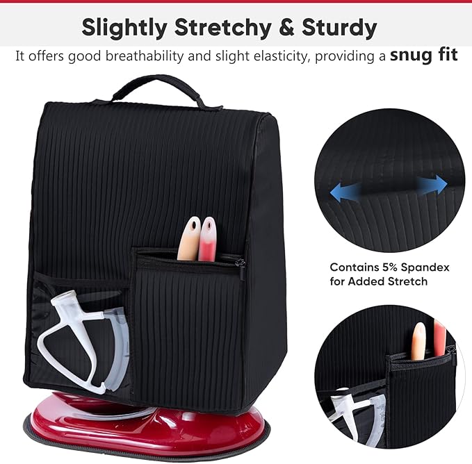 BAGSPRITE Stand Mixer Cover with Applicance Slider for KitchenAid 4.5/5 Quart Bowl Lift Mixers – Kitchen Appliance Dust Cover with Pockets for Kitchen Aid Accessories and Attachments