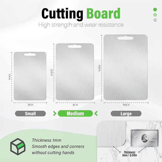 Stainless Steel Cutting Board, Double Sided Cutting Boards for Kitchen, SUS 316 Food-Grade Non Toxic Stainless Steel Chopping Board for Meat, Fruit and Vegetable (13.2 x 9.1 in)