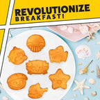 Sea Creature Mini Waffle Maker- Create 7 Different Ocean Animal Shapes in Minutes, Breakfast Fun Cool for Kids & Adults w/Novelty Aquatic Pancakes - Electric Non-Stick Waffler Iron, Holiday Gift