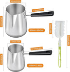 Set of 2 Milk Warmer Pot, 11.83 oz/30.43 oz Turkish Coffee Pot, Stainless Steel Butter Warmer with Pouring Spout, Butter Warmer Pot for Making Coffee, Butter, Milk and Chocolate
