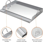 only fire Universal Stainless Steel Cooking Griddle, Flat Top Plate Insert with Grease Groove and Handles for Gas and Charcoal Grills, Tailgating, Camping and Parties, 23" x 16"