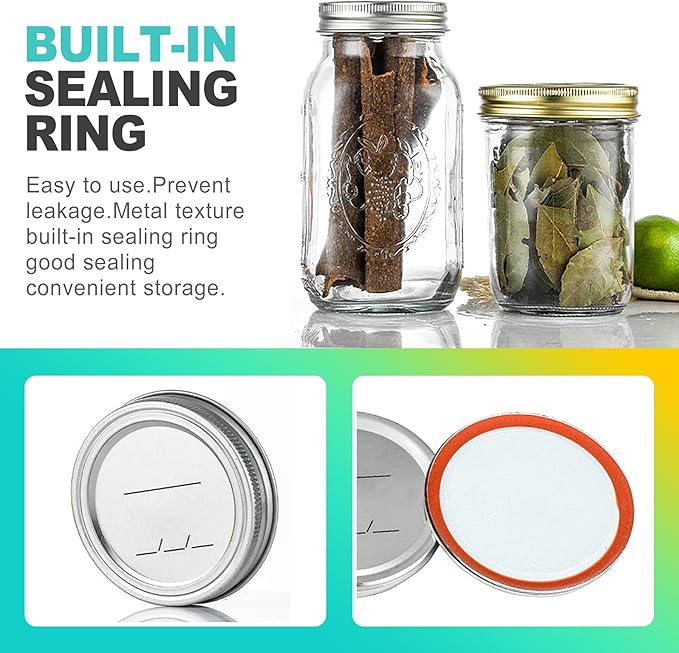 24 Pack 70mm Regular Mouth Mason Jar Lids, Split-Type Food Grade Metal Caps with Leak Proof & Airtight Seal for Canning Jams, Pickles, Preserving Food