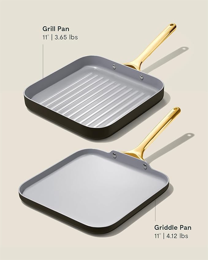 Caraway Griddle Pan & Grill Pan Duo - Non-Stick Ceramic Coated - Non Toxic, PTFE & PFOA Free - Oven Safe & Compatible with All Stovetops – Black