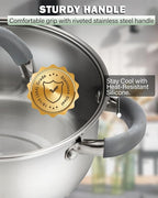 Cook N Home Kitchen Cookware Set, 12-Piece Basics Stainless Steel Pots and Pans Set with Gray Silicone Handle, Silver