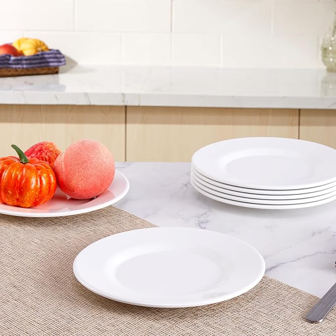 8” White Melamine Salad Plates - Smooth Round 8 Inch Melamine White Plates, Dishwasher Safe Durable Appetizer-Dishes, Set of 8