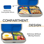 Stainless Steel Kids Leak-Resistant Bento Lunch Box, 3-Compartments with Silicone Container, Dishwasher-Safe, Child-Friendly Design for School, Picnics & Travel,BPA-Free (Blue)