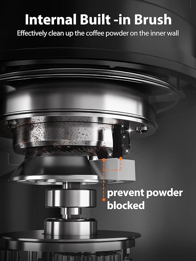 Aromaster Coffee Bean Grinder with 48 Gind Settings, Conical Burr Coffee Grinder for Home Use,Stainless Steel,40 Seconds Adjustable Timer,Anti-static,Easy to Clean with Brush,Beige