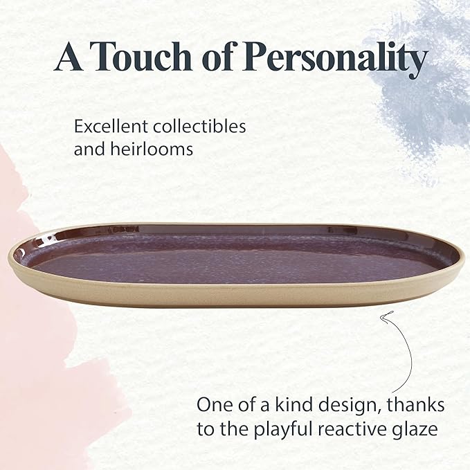 Portmeirion Minerals Oval Serving Platter (13.7"x 7.5") - Stoneware Serving Dish with Reactive Glaze, Amethyst - Modern Ceramic Serveware for Dining, Entertaining, Gifting - Great for Charcuterie