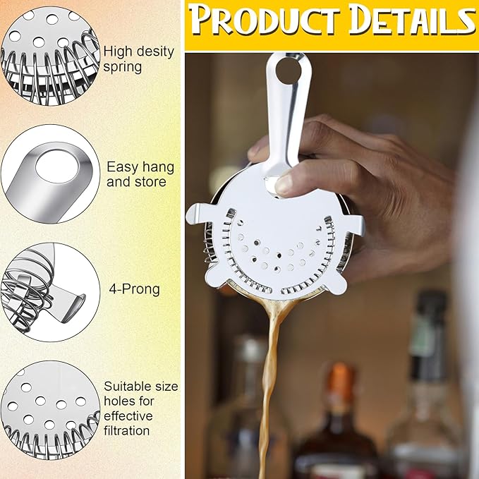 16 Pack Cocktail Strainer 4 Prong Stainless Steel Bar Bartender Strainer 6 Inches Silver Bar Drink Tool for Bartenders and Mixologists