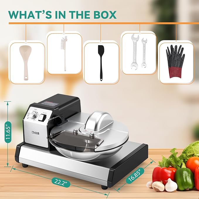 Newhai Commercial Food Processor, 5QT Vegetable Chopper Meat Grinder Mincer, Heavy Duty Electric Veggie Mincer, Stainless Steel Removable Bowl 1-15 Timer 250W 110volt Home&Restaurant