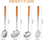 FJNATINH 17inch Wok Spatula and Ladle, Skimmer Spoon, Slotted Turner Spatula Set 304 Stainless Steel Kitchen Utensils Sets, 4-Pieces Cooking Utensils Tools Wok Accessories