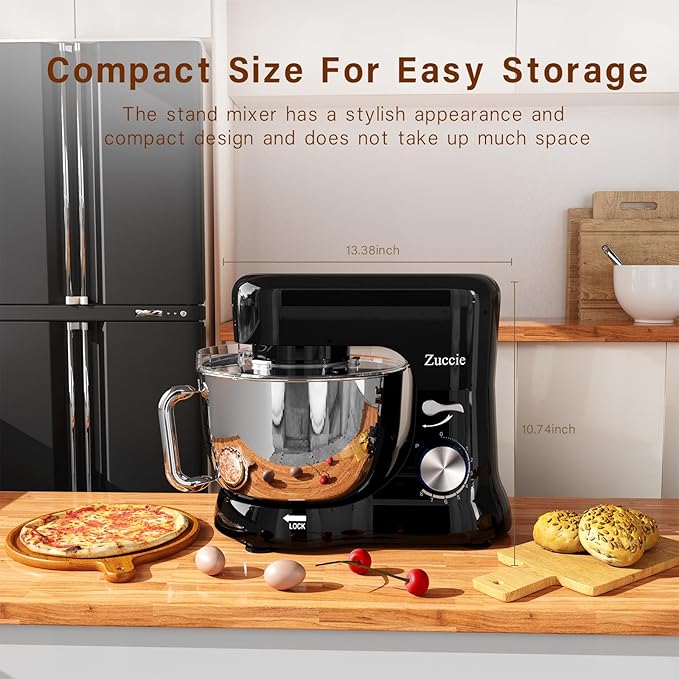 Stand Mixer, Zuccie 4.8QT Kitchen Electric Stand Mixer, 380W Motor Power Food Mixer, 8+P-Speed Dough Mixer with Dough Hook, Wire Whip & Beater, Black
