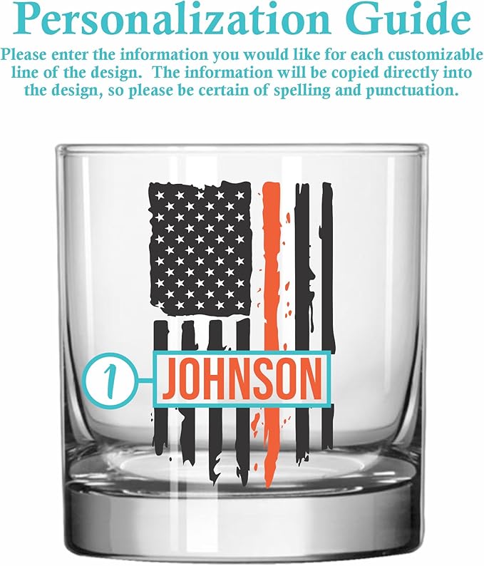 Blue Ridge Mountain Gifts - Thin Orange Line Whiskey Glass - Personalized Search and Rescue Glass, SAR Appreciation, Rescue Workers Gift, Custom Correction Officer Barware, EMS Support Glassware