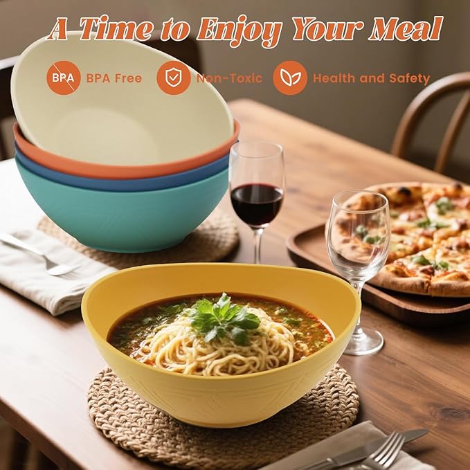 Homienly 60oz Wheat Straw Bowls Set of 6 Salad bowls Large Capacity Popcorn Bowl Unbreakable Serving Bowls Microwave & Dishwasher Safe Bowl Set Alternative for Plastic Bowls for Kitchen - Multi-colors