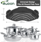 AUOON Clip On Strainer Silicone for All Pots and Pans, Pasta Strainer Clip on Food Strainer for Meat Vegetables Fruit Silicone Kitchen Colander (Gray)