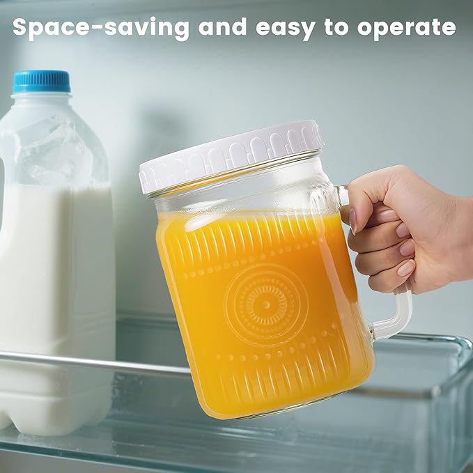 Amzcku 2 Pack Large Glass Mason Jars, 74 oz Wide Mouth with Lid with Handles for Fridge, Glass Canisters for Food Storage, DIY Decor, Perfect for Sugar, Flour, Cookies, Pickles, and More