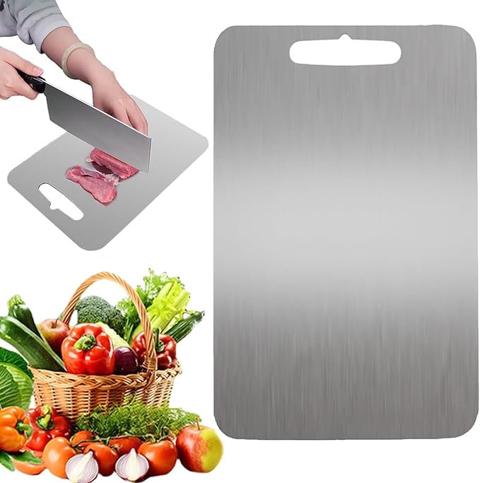 Katuchef Cutting Board, Katuchef Titanium Cutting Board, Cutting Boards, Stainless Double Sided Steel Cutting Boards for Cutting Meat Vegetable Fruit (13.4"L x 9"W)