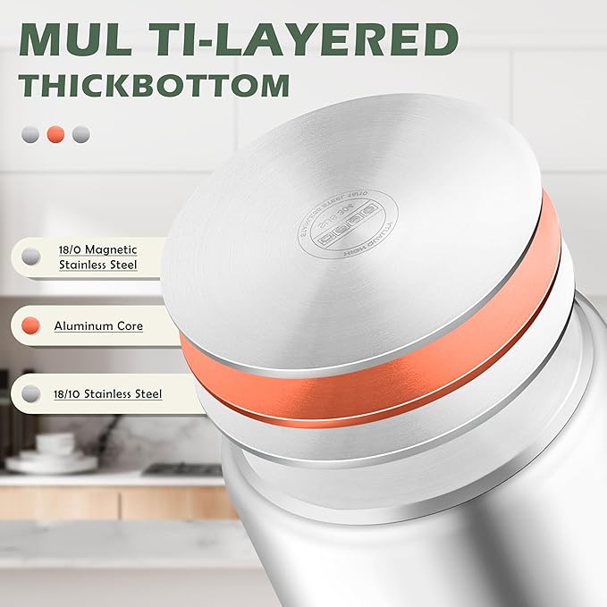 Herogo 12 Quart 18/10 Stainless Steel Stock Pot with Lid, Large Heavy Duty Soup Pot Compatible with Electric, Gas, Induction and Gas Cooktops, Dishwasher Safe