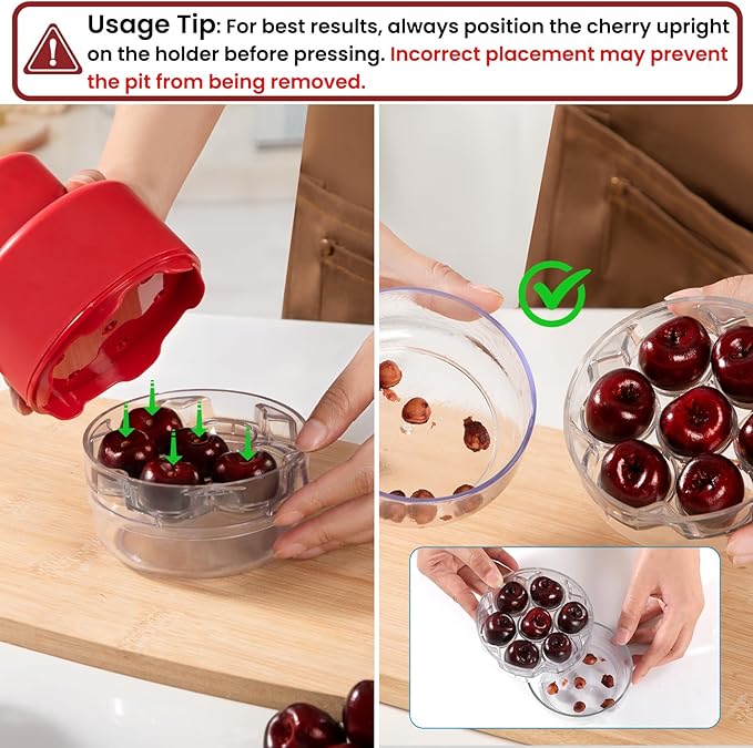 SCHVUBENR 7-IN-1 Large Cherry Pitter Tool - Portable Cherry Corer Pitter with Ergonomic Push Design - Easy to Use for Making Cherry Jam - Pit 7 Cherries at Once, Saving Time & Effort - Red