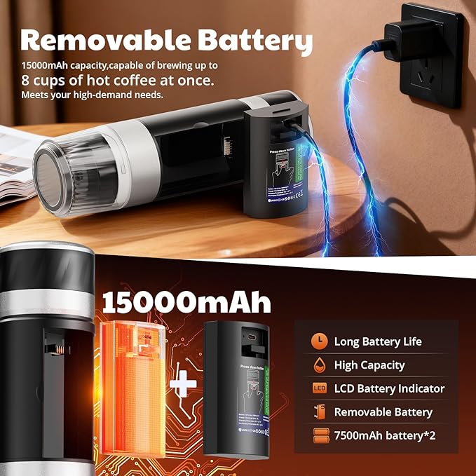 Portable Espresso Maker, Travel Coffee Maker for camping, Portable Espresso Machine with USB-C, 3-in-1 Small Espresso Machine with Ground Coffee & Capsules (NS＆DG) for RV, Hiking (Obsidian Black)