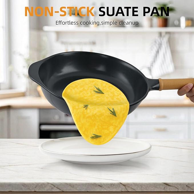 Nonstick Frying Pan with Lid ,10 Inch Deep Fry Pan, Toxin-Free Ceramic Cookware Skillets, Healthy Non Toxic Saute Pan with Helper Handle,Wabi-Sabi Style Fry Pan Compatible with All Stovetops