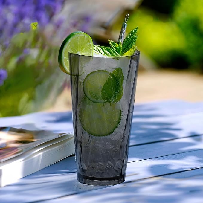 Unbreakable Plastic Drinking Glasses, Set of 6, Shatterproof Drinking Cups, Plastic glass cup,20 oz plastic Tumbler Cups,Dishwasher Safe (Grey)