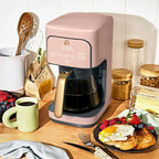 Beautiful 12-Cup Programmable Coffee Maker with Touch-Activated Display, Auto Brew Timer, Reusable Filter & Large Glass Carafe (Rose)